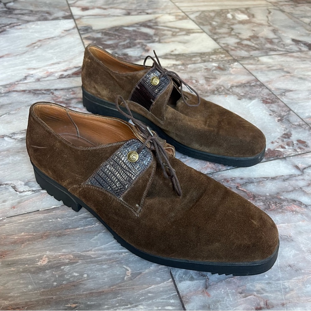 Vintage Gianni Versace Mens Brown Suede Shoes Size 10